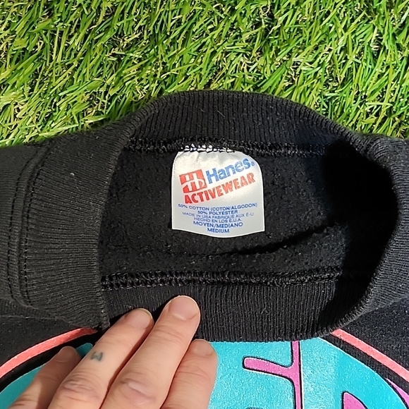 Hanes Black Crewneck Sweater with Vibrant Graphic - Picture 2 of 6